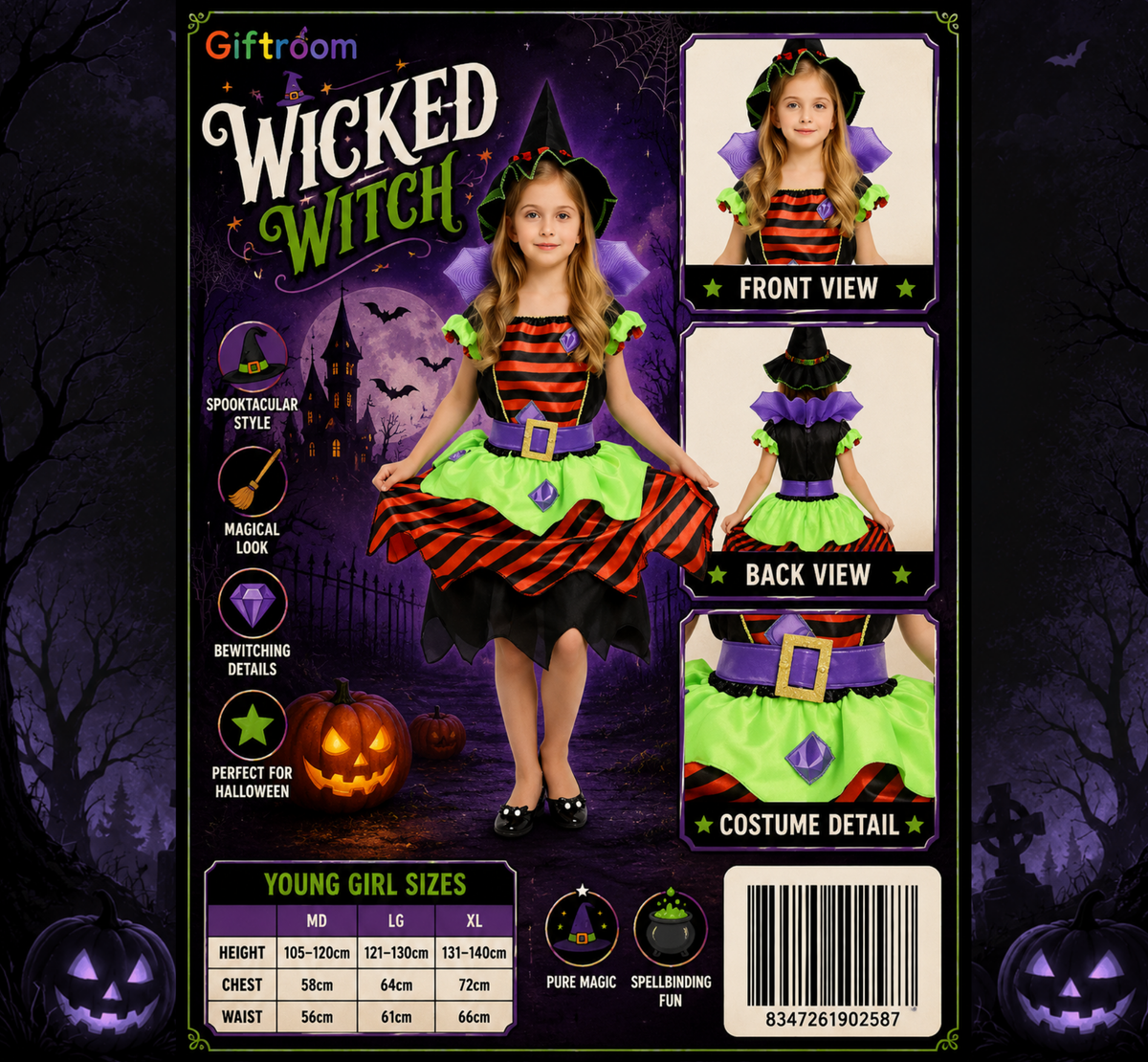 Girls' Wicked Witch Costume at Midnight Halloween