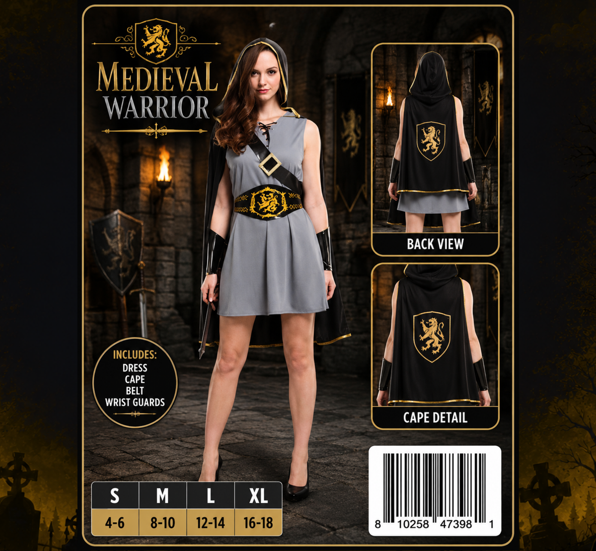 Women's Medieval Warrior Costume at Midnight Halloween