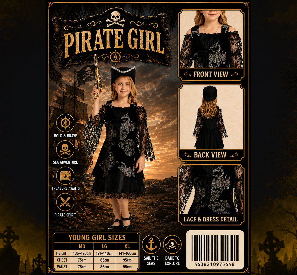 Girls' Pirate Girl Costume at Midnight Halloween
