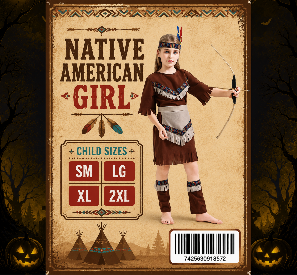 Girls' Native American Costume at Midnight Halloween
