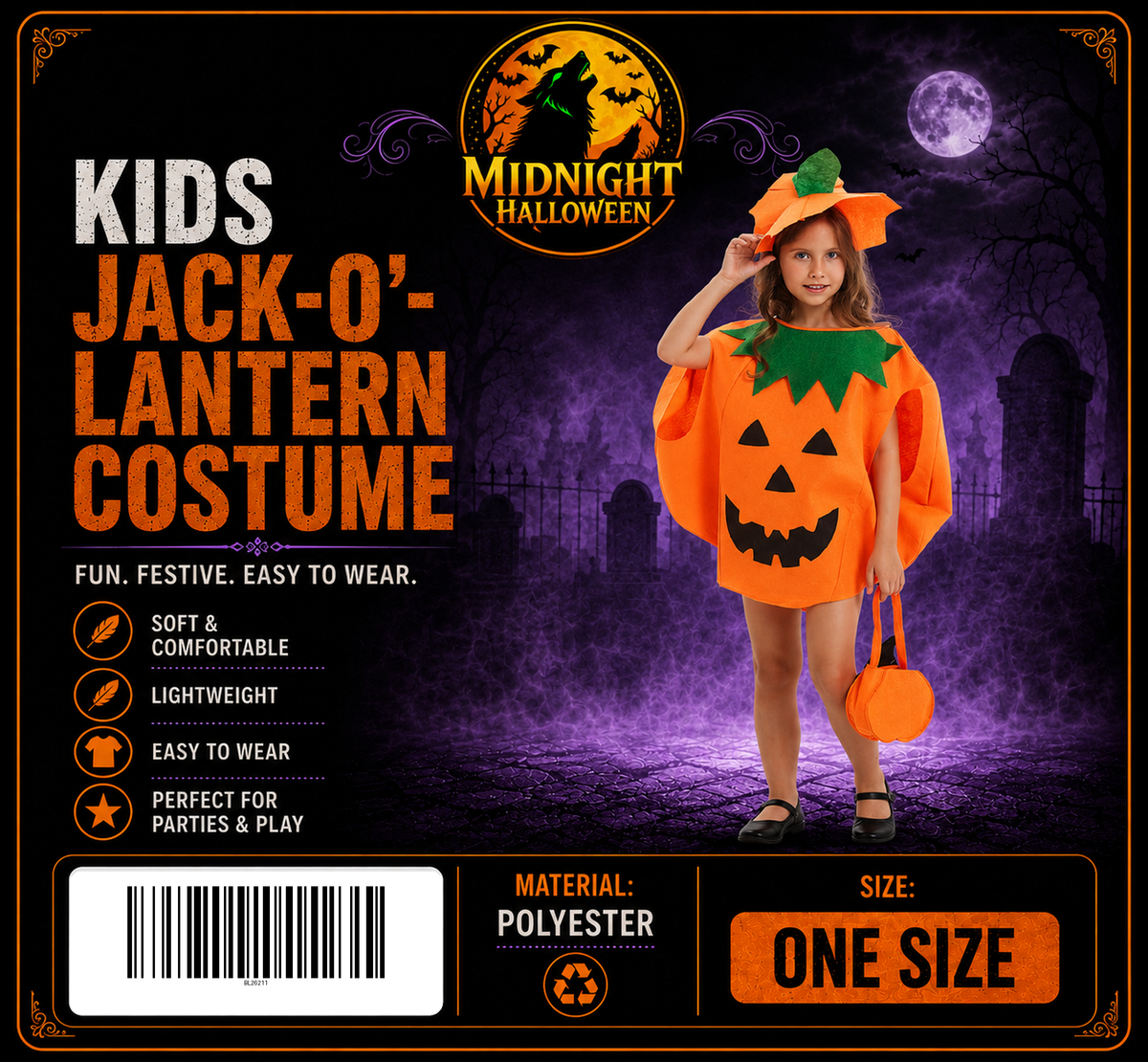 Kids' Jack-O'-Lantern Costume at Midnight Halloween