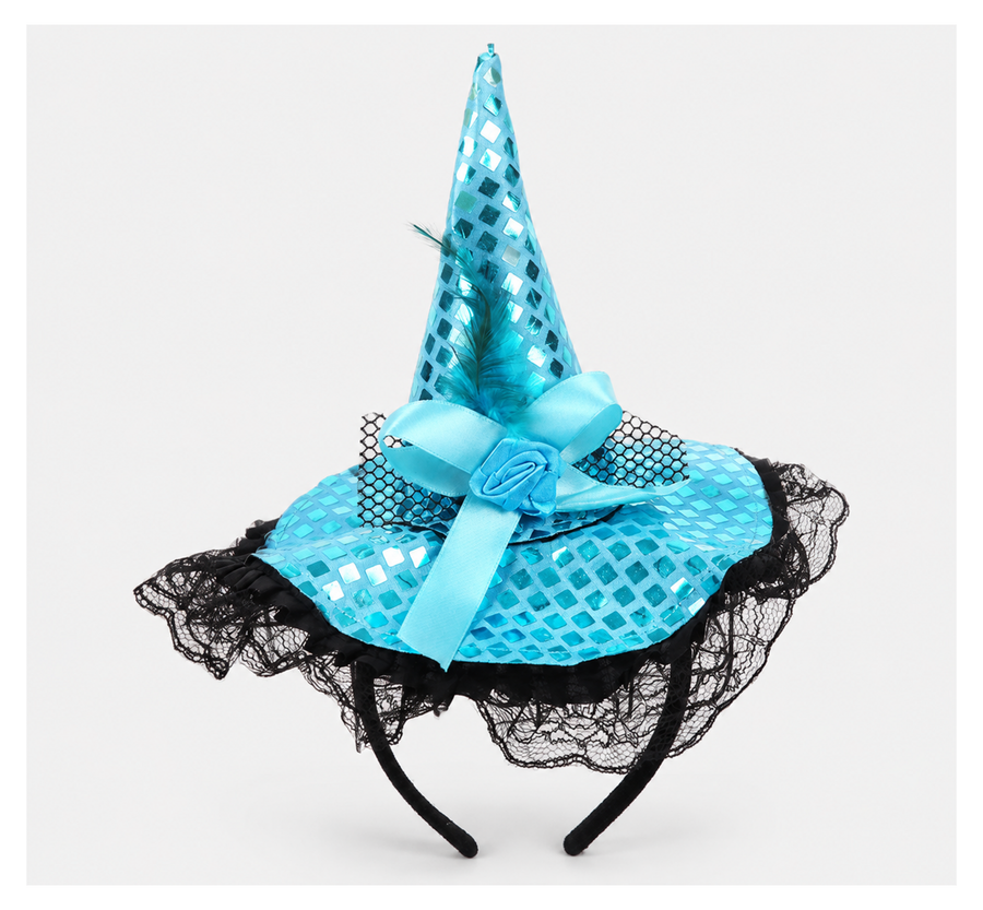 Blue Sequin Witch Hat Headband
