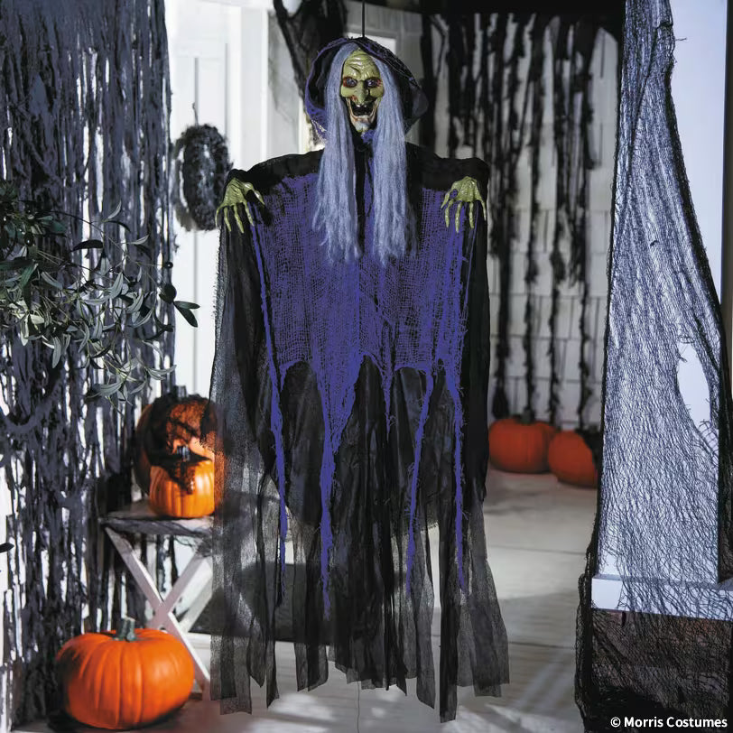 White-Haired Hanging Witch Halloween Decoration – image 1