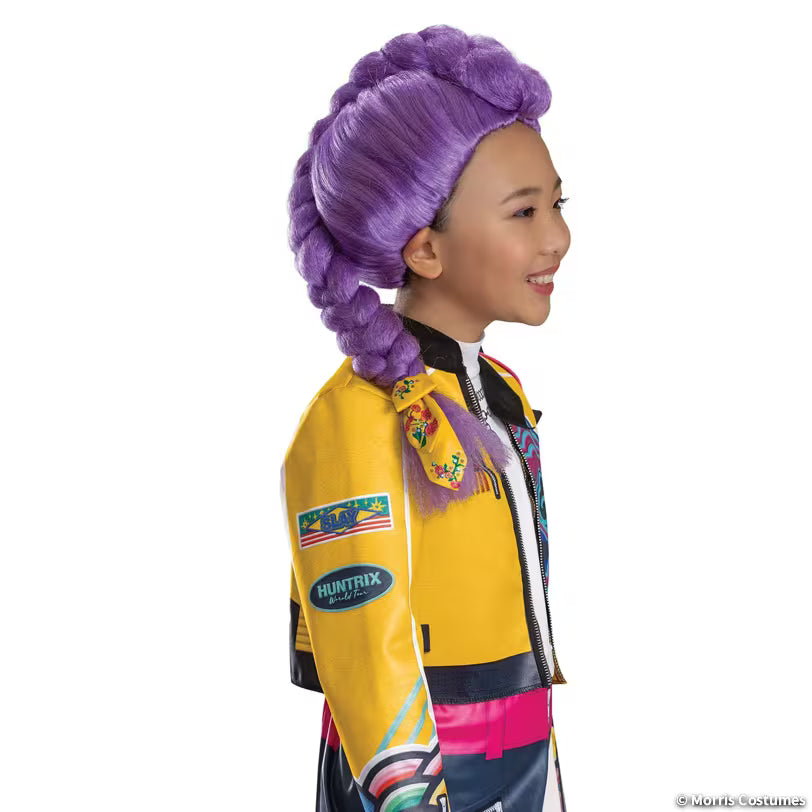 Kids Rumi purple braided wig, side view; costume shown is sold separately