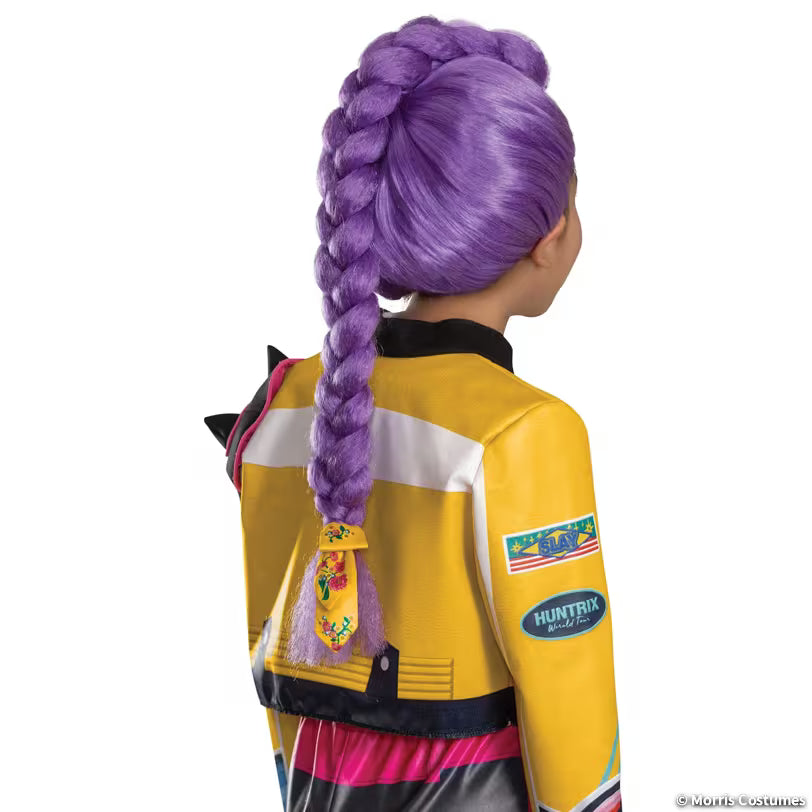 Rumi purple braided wig with yellow ribbon, back view; costume sold separately