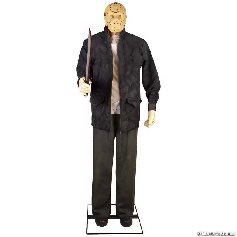 Jason Voorhees animatronic with hockey mask and machete, front view